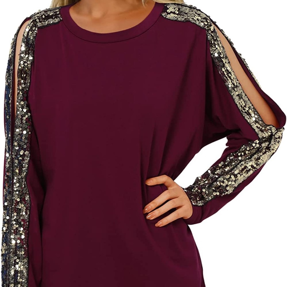 Yoins Red Sequin Long Sleeve Top